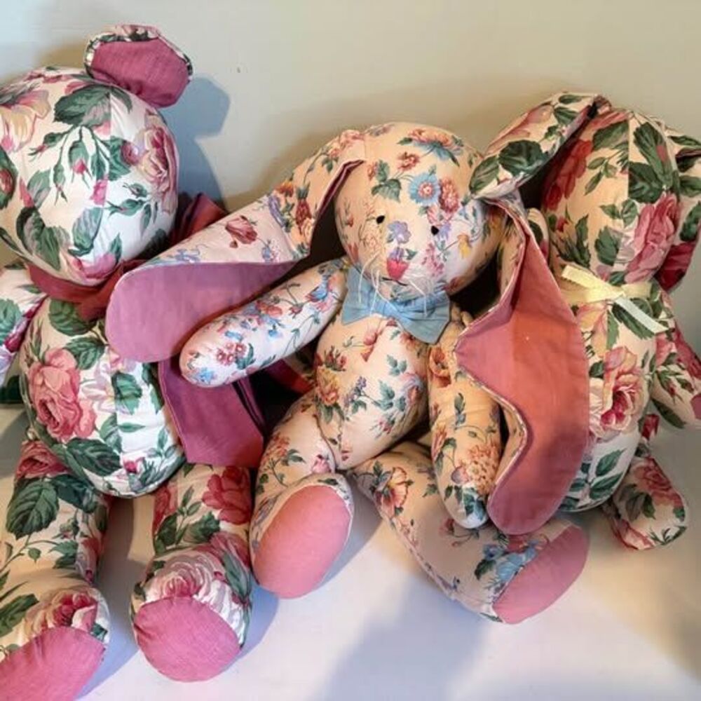 Cottagecore Floral stuffed Bear and 2 Adorable bunnies.